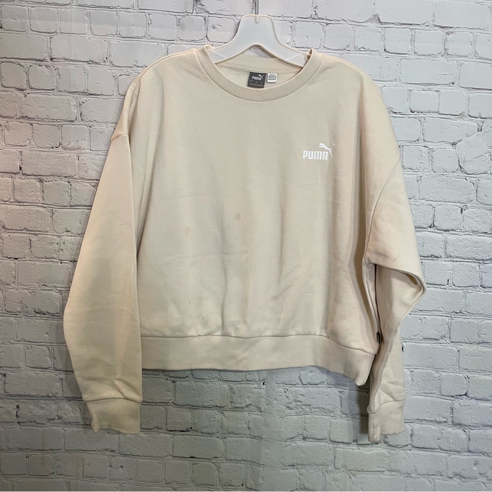 Puma Cream Long Sleeve Sport Crop Top Off- White Sweatshirt Size Large